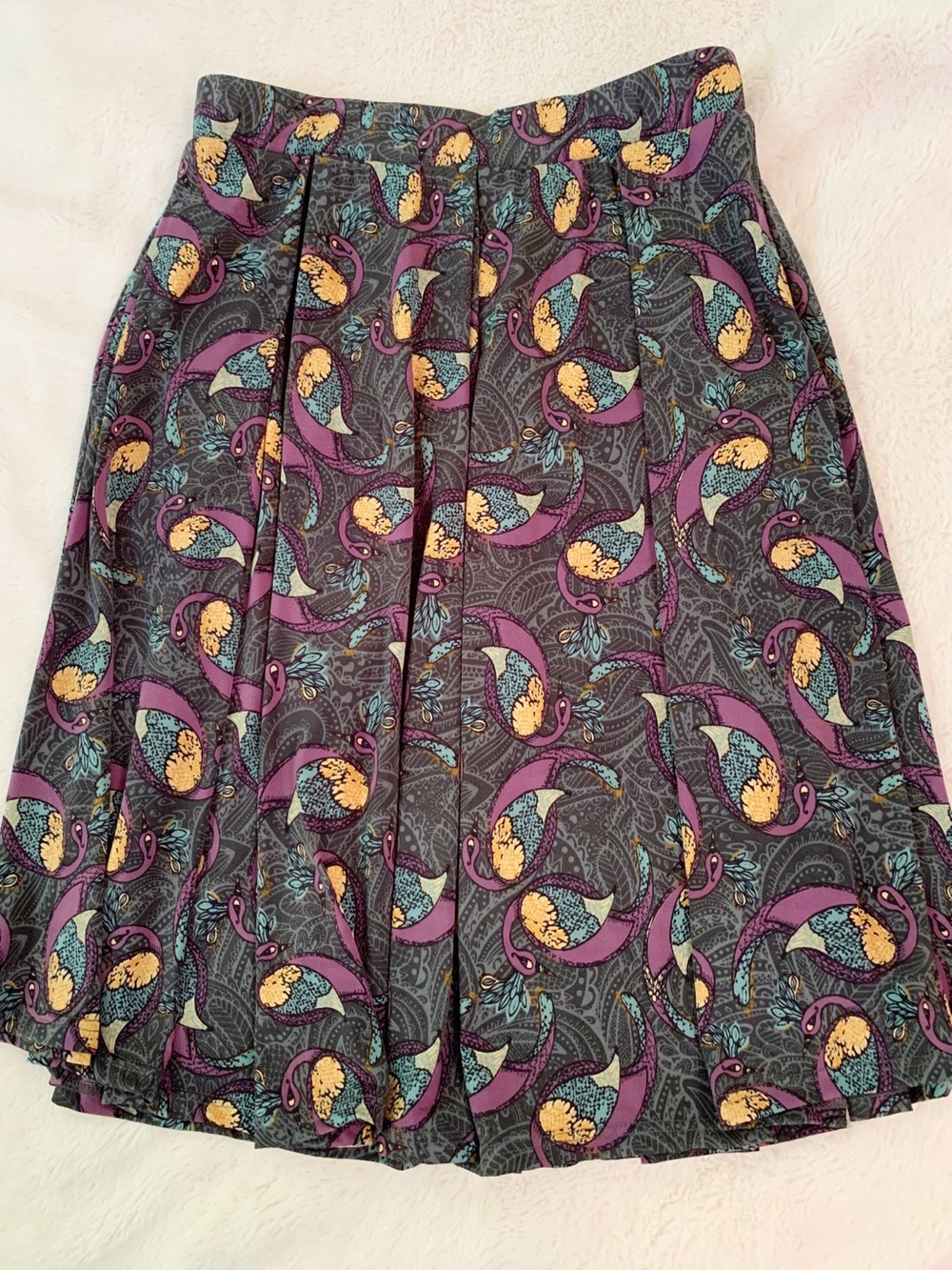 LuLaRoe A-Line Skirt in Purple, Teal & Yellow Paisley Print